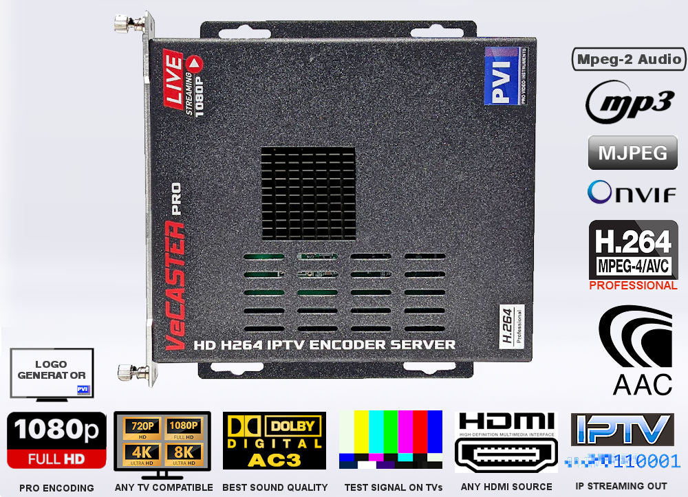 Live Streaming HDMI Encoder hardware for professional iptv h264 video encoding - VeCASTER by PVI ProVideoInstruments
