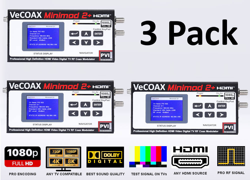 3-PACK VeCOAX Minimod-2+ HDMI RF Modulators – Pro Video Instruments